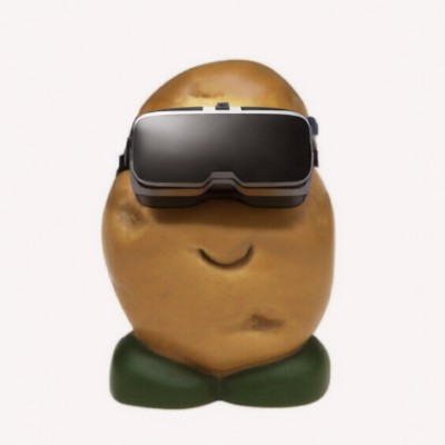 SaucySpud VR porn studio logo featuring 9 scripted scenes with potato-themed roleplay and mature humor for virtual reality headsets.