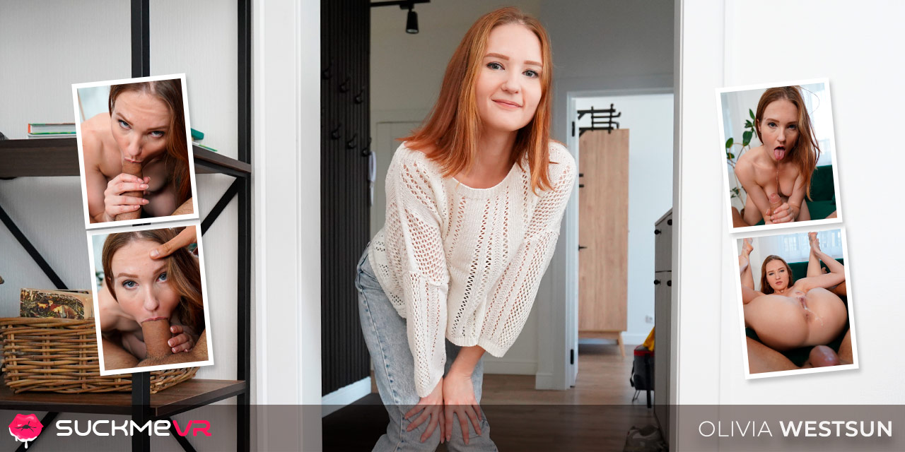 Ginger model Olivia Westsun performs a POV blowjob and vaginal sex in a Russian adult VR scene with dirty talk