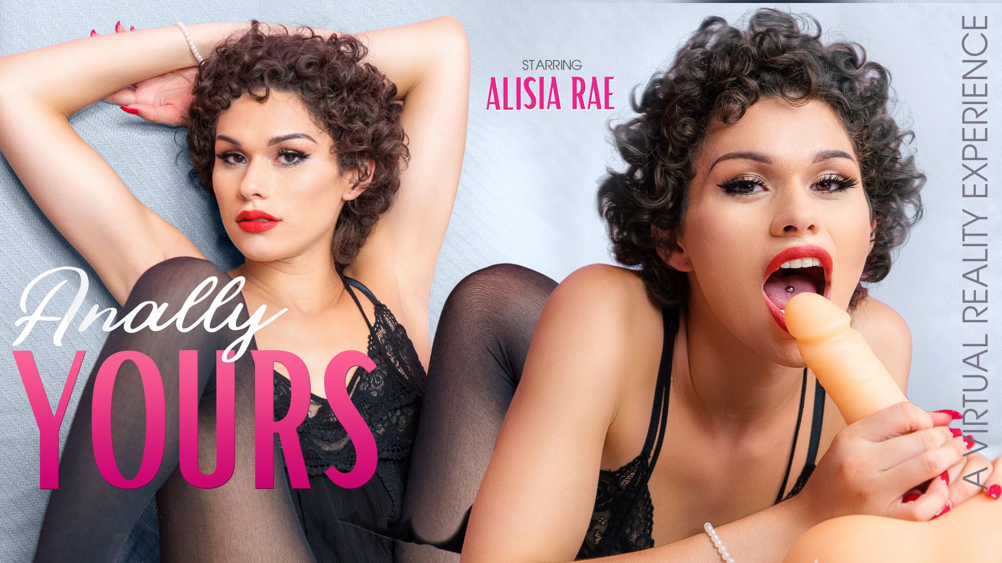 Alisia Rae performs a solo anal and blowjob scene in a VR production featuring 4K resolution and 60 FPS playback.