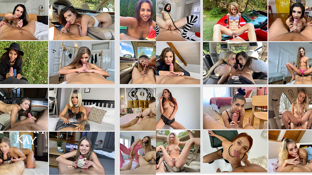 Brunette Sarah Kay, Lexi Dona, and Tabitha Poison perform POV blowjobs in a VR compilation ending with facial cum shots in 60 FPS.