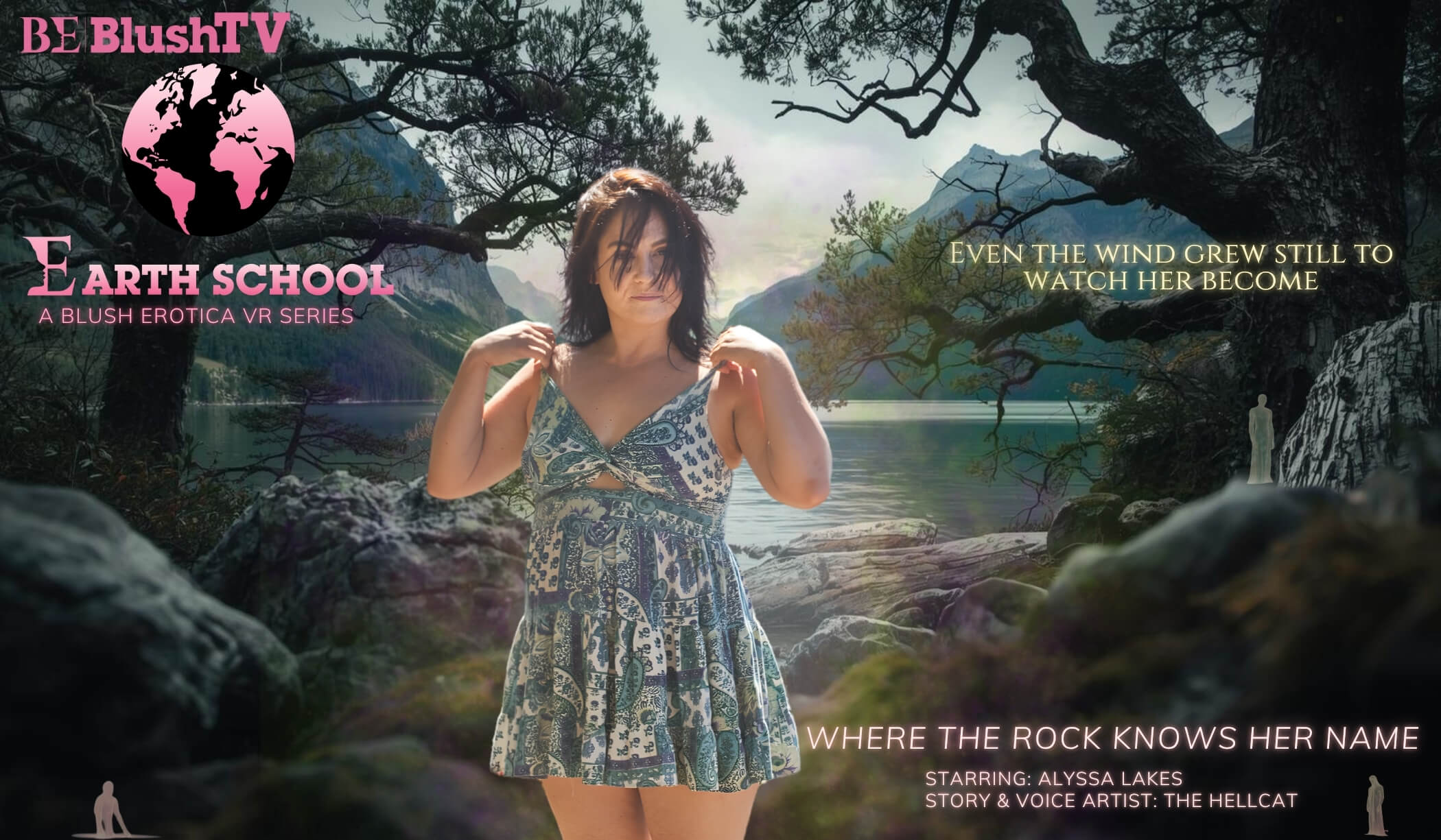 Alyssa Lakes performs a solo outdoor sexual act in a rocky setting during this 15 minute non POV VR video from BlushErotica.