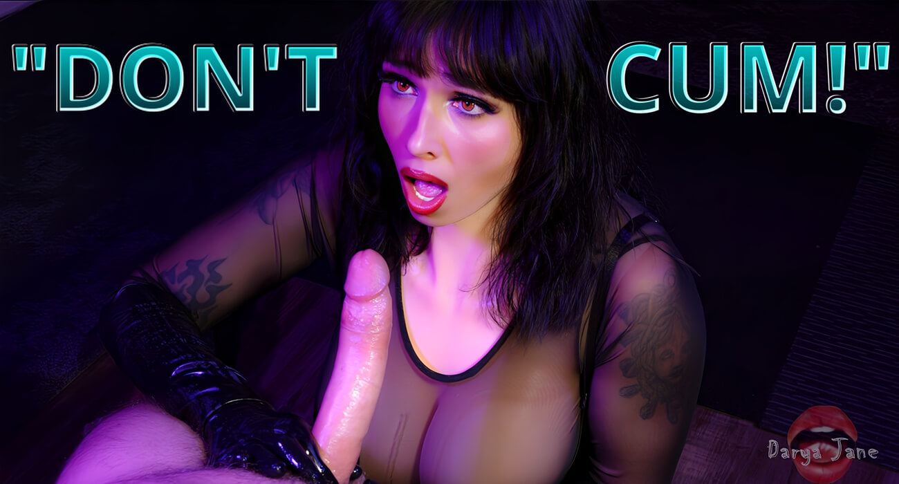 Brunette Darya Jane performs a POV blowjob while edging in an Adult VR scene with 60 FPS passthrough.