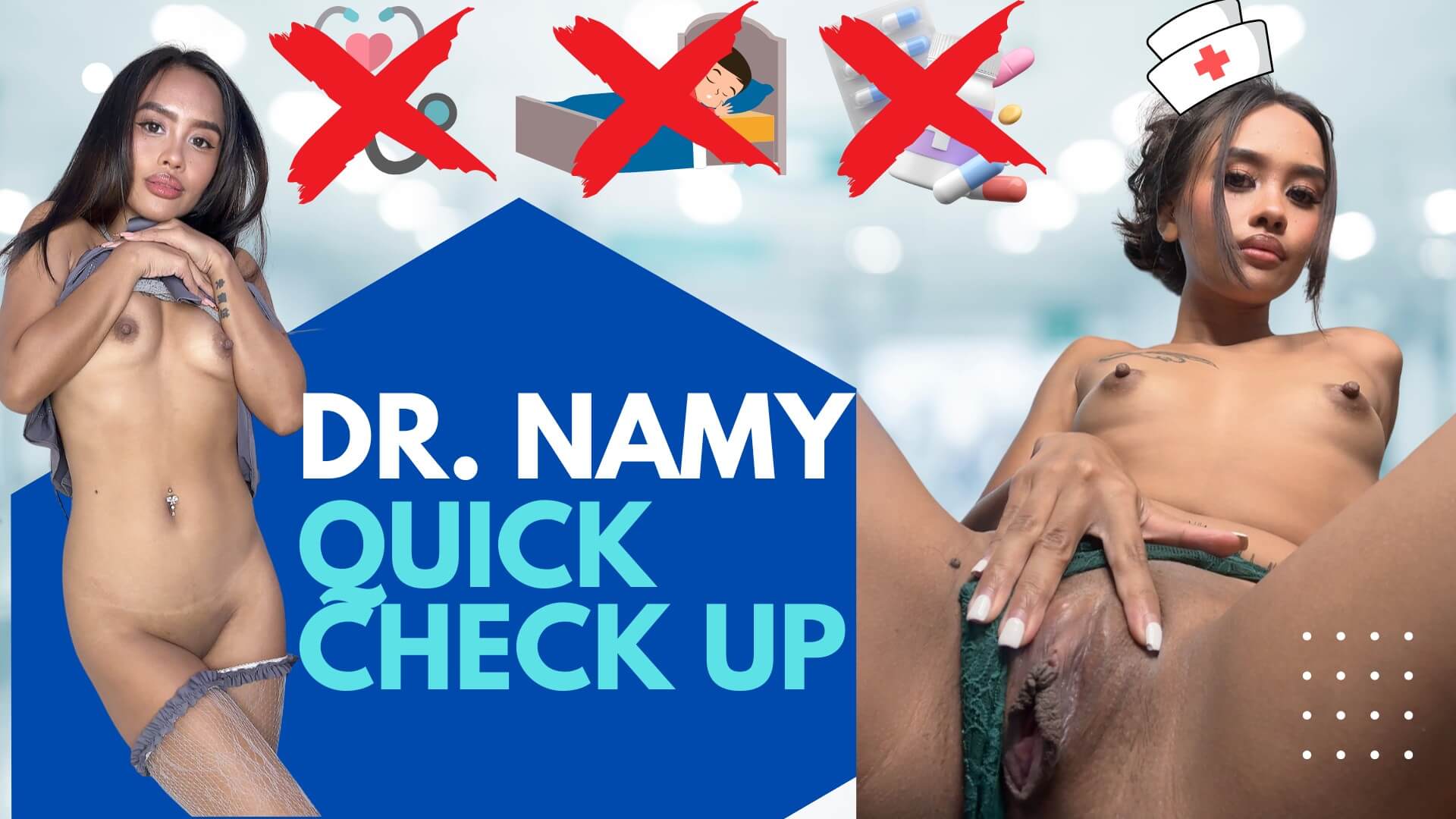 Brunette model Namy VR performs oral and foot fetish treatment on a patient in a doctor's office setting for this VR POV video.