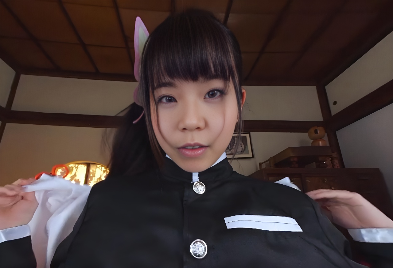Ichika Nagano in Oni cosplay performs vaginal sex and a blowjob in a VR POV scene with 60 FPS graphics.