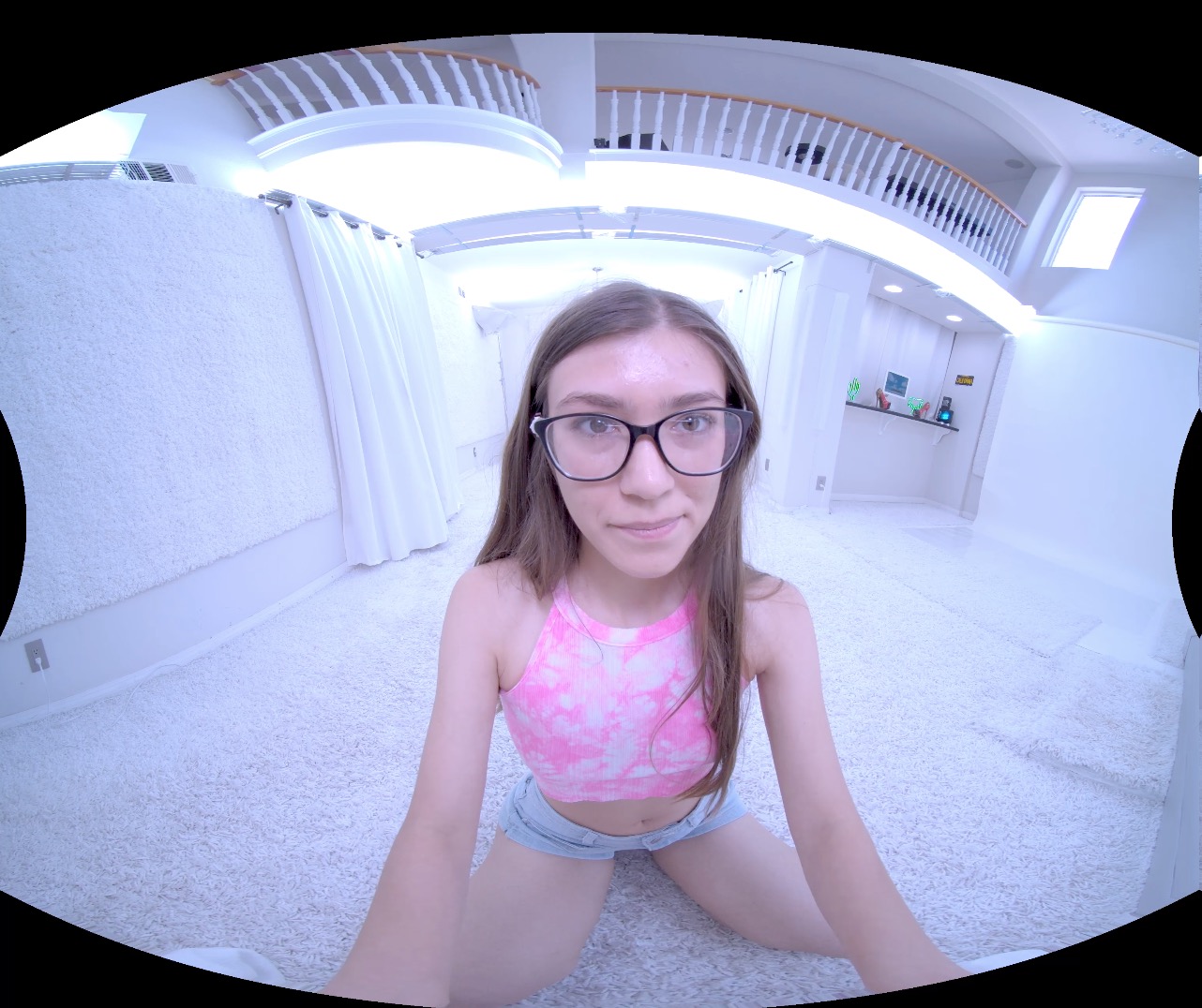 Brunette model Ali Jones strips solo in close up view for New Porn Starlets VR video