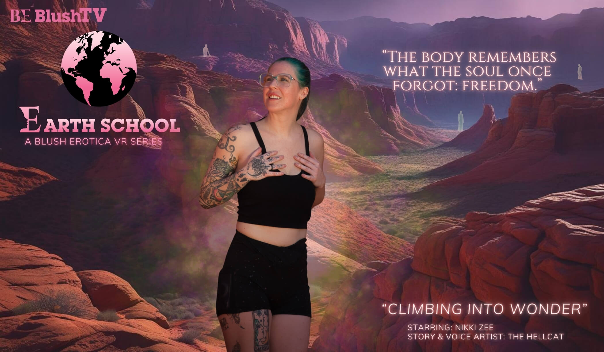 Nikki Zee climbs outdoors in BlushErotica's Earth School Ep 2 VR solo video with dirty talk and medium tits