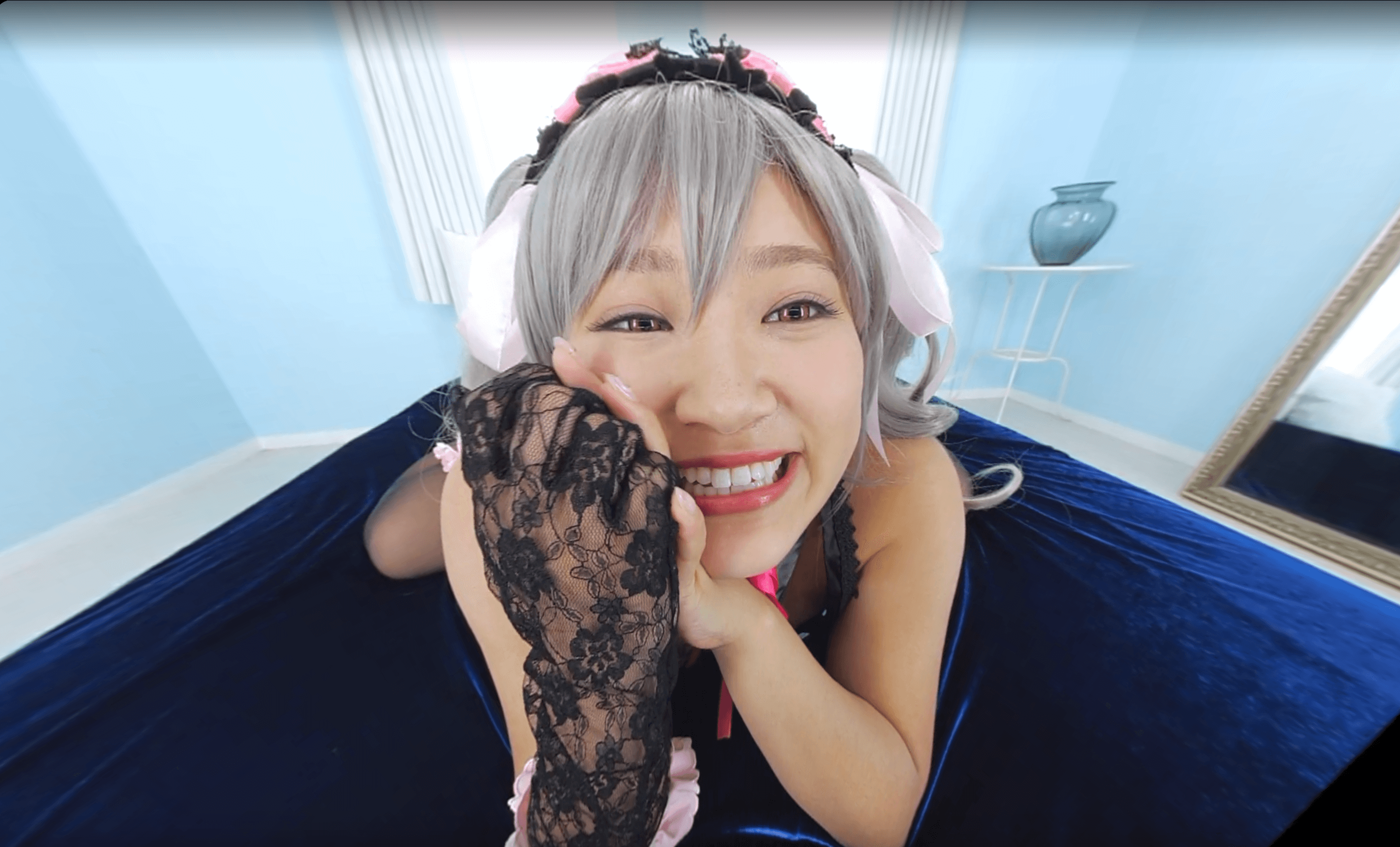 Hana Himesaki performs a blowjob in a POV VR scene with touching tits in a private cosplay shoot by TMA