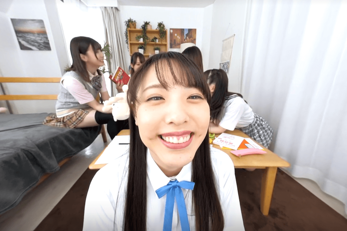 Mao Watanabe, Mizuki Yayoi, and Hana Shirato kiss and lick in this 8K SOD Harem POV VR video featuring brunette models.