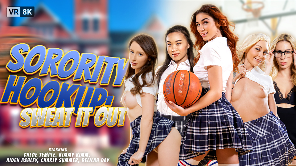 Aiden Ashley Charly Summer and Kimmy Kimm engage in a sweaty workout session in this 4K VR Bangers production featuring 180 3D visuals.