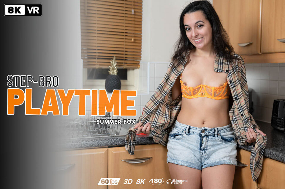 Summer Fox poses in a close up solo scene for WankitNowVR with medium tits in an adult VR non POV video at 60 FPS.