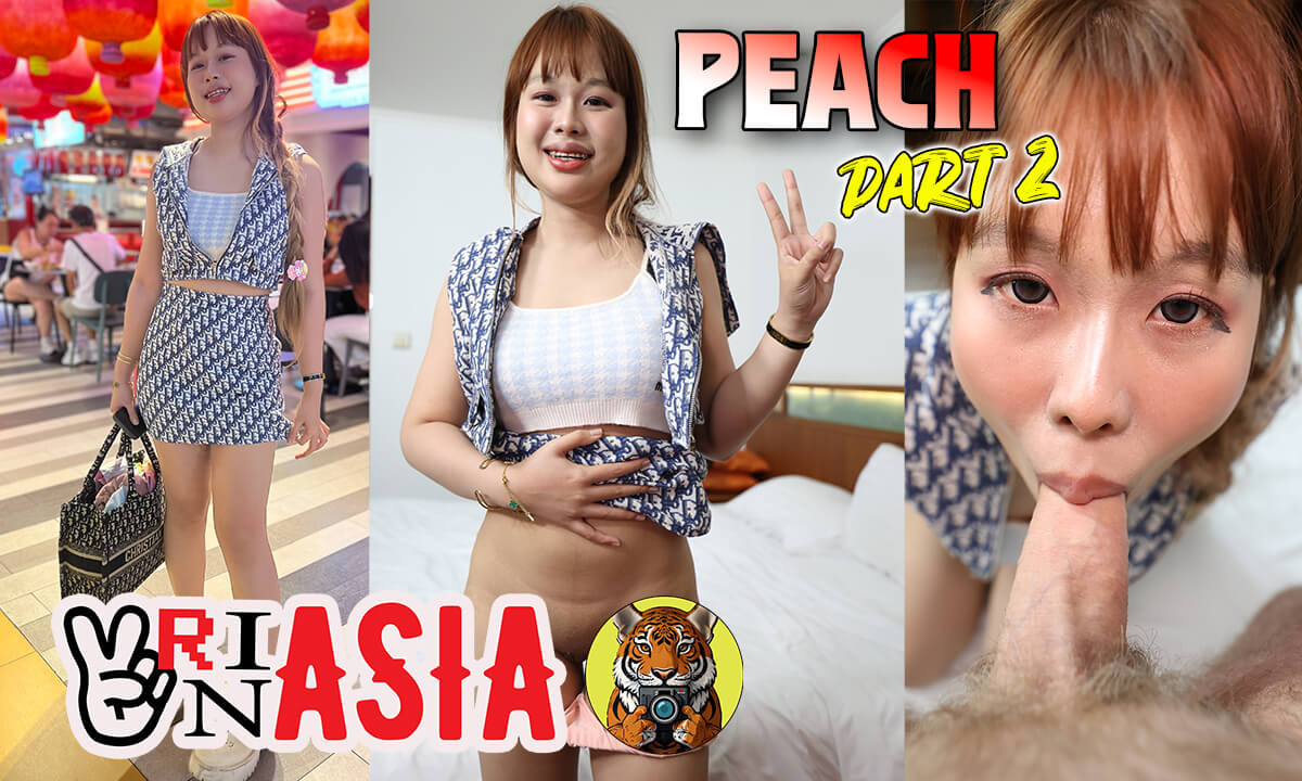Brunette Thai model Peach performs a POV blowjob in VRinAsia 60 FPS adult VR content.