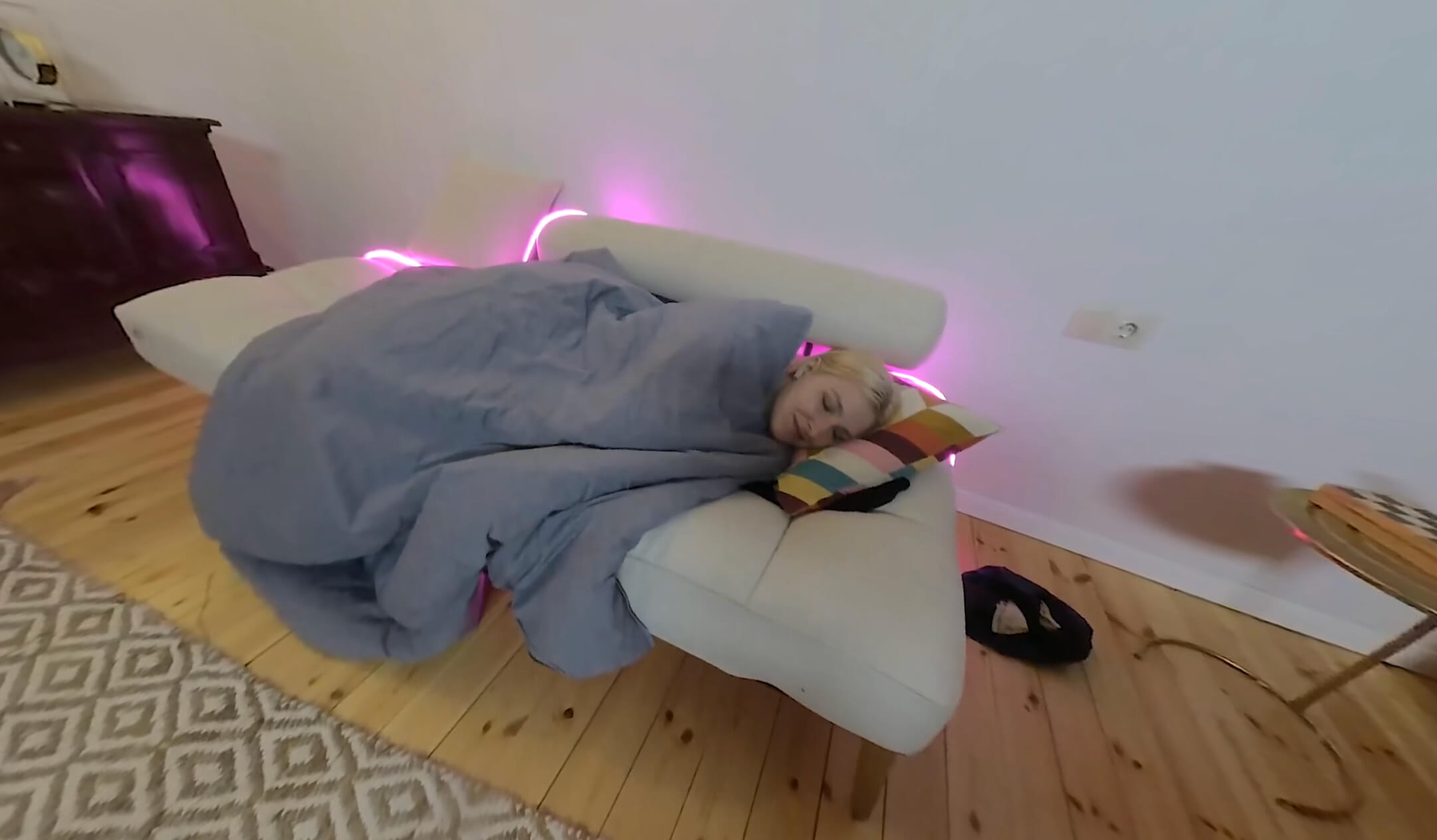Blonde woman with medium breasts performs vaginal sex and oral on a partner in a VRXClouds 6K non-VR production.
