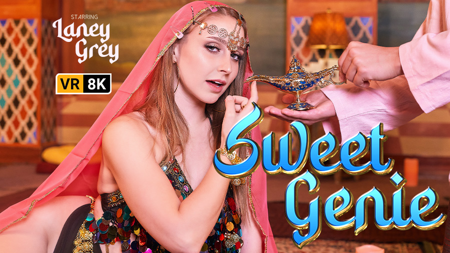 Laney Grey performs a POV blowjob while wearing a sweet genie cosplay in this 60 FPS VR video from VR Conk.