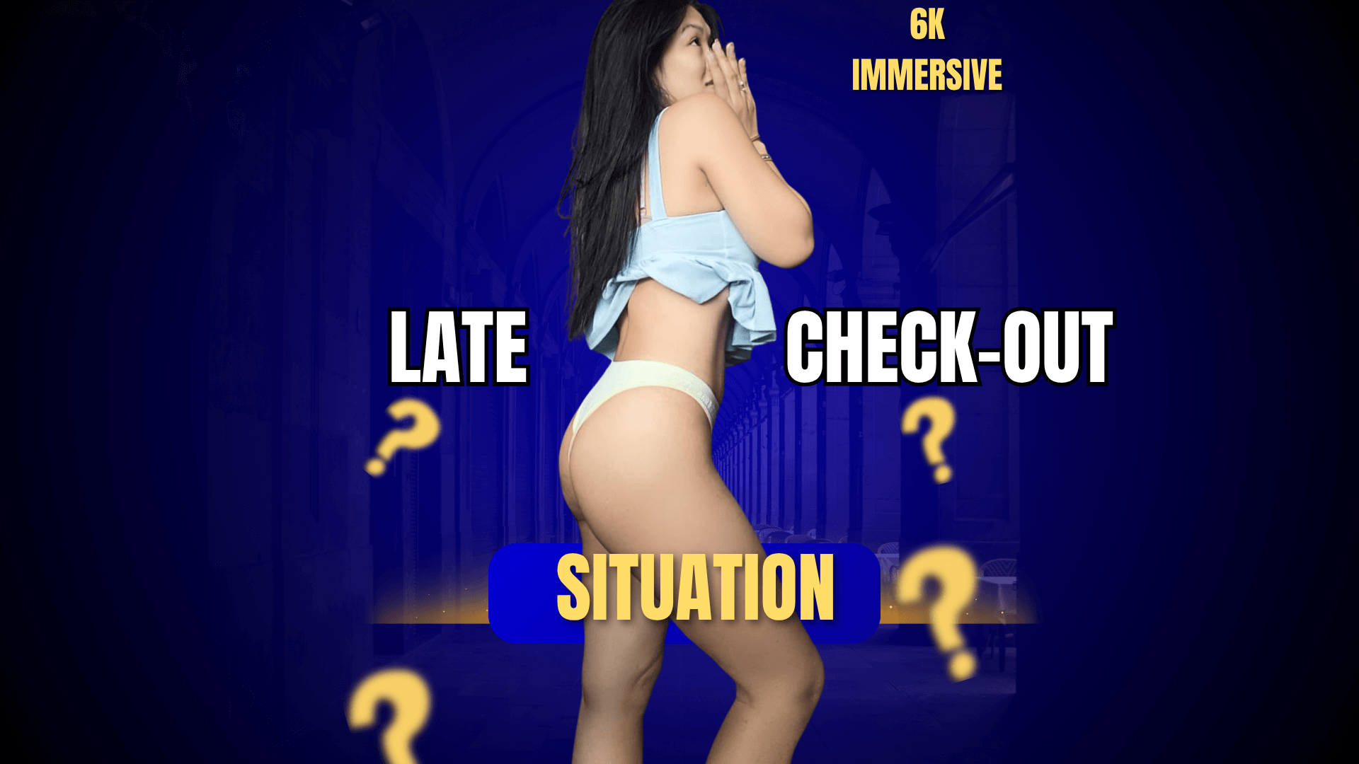 Brunette model in lingerie performs a POV blowjob in an office setting for this 15 minute adult VR video production.