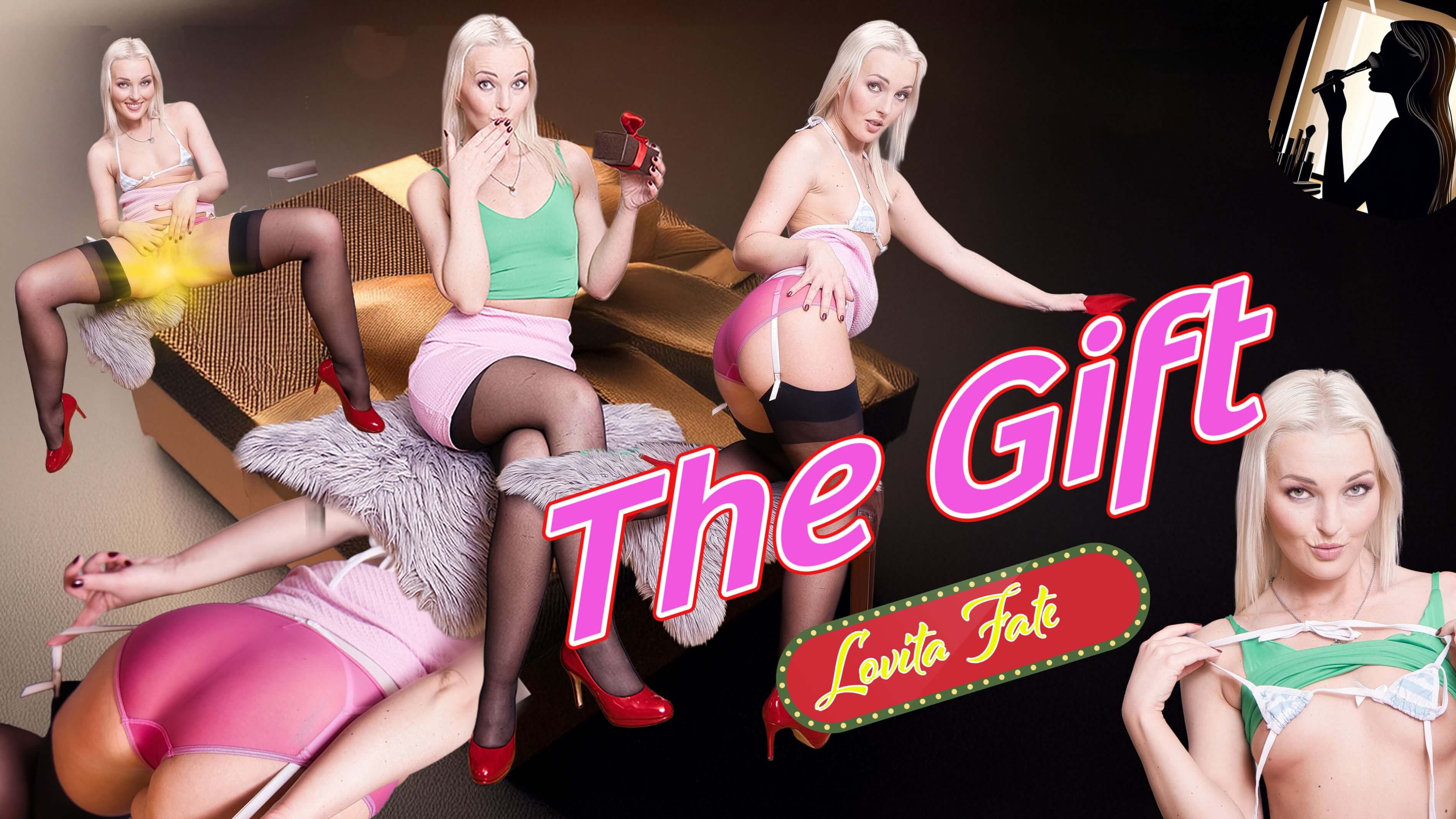 Lovita Fate poses solo in a garter belt and panty fetish setup within a StockingsVR non POV 60 FPS VR video production.
