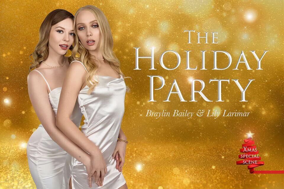 Braylin Bailey and Lily Larimar engage in vaginal sex and blowjobs in a Christmas setting within this 48-minute VR POV video.
