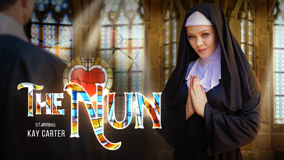 Kay Carter performing a POV blowjob in 4K VR as a nun in a 60 FPS premium scene