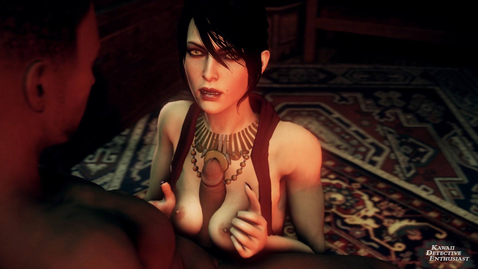 Morrigan performs a titty fuck in this 4K 180 degree 3D CGI hentai VR experience by DarkDreams