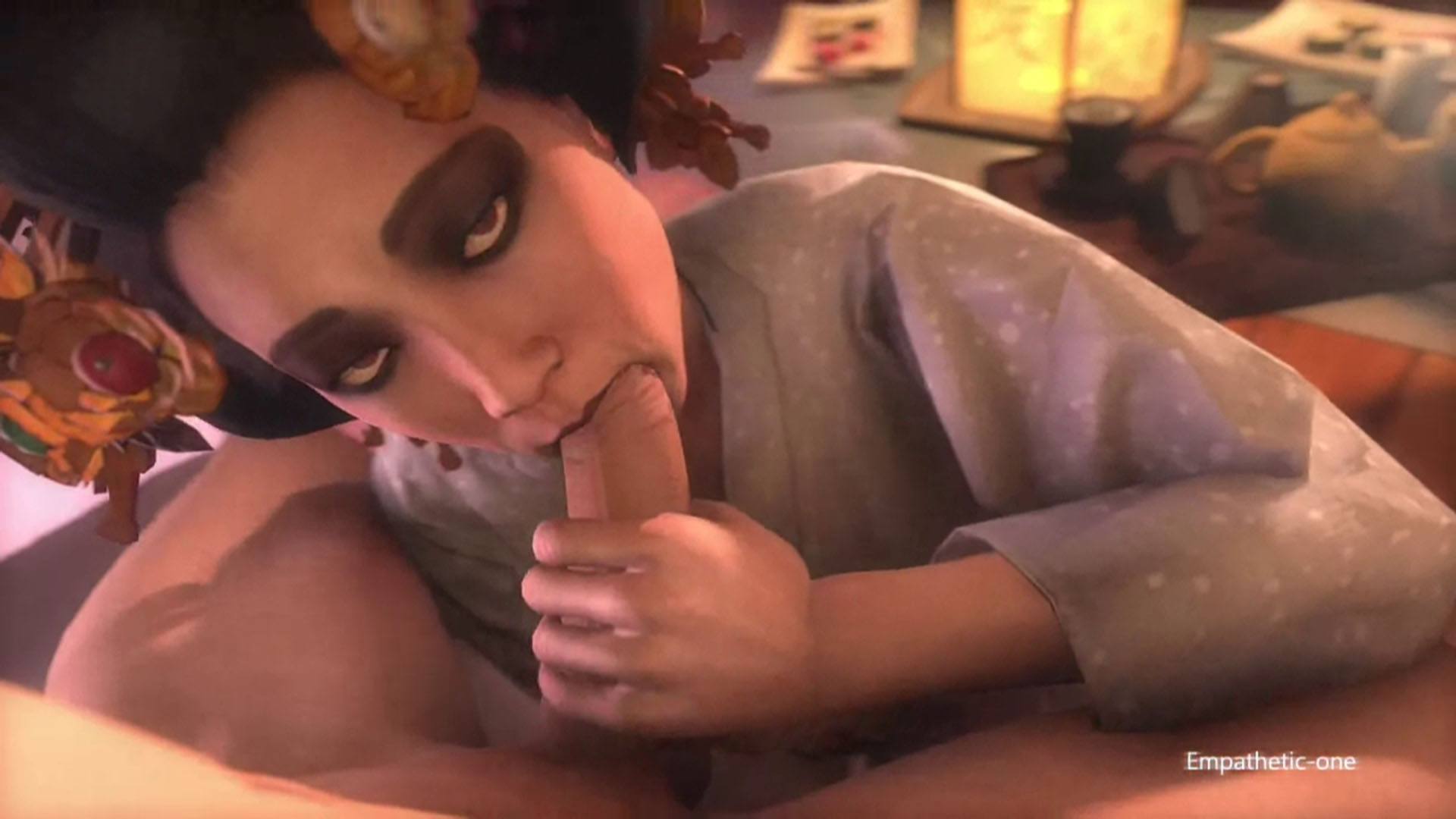 CGI Yuki Yamazaki performs a blowjob in a 3D VR scene rendered in 4K resolution with 180 degree viewing.