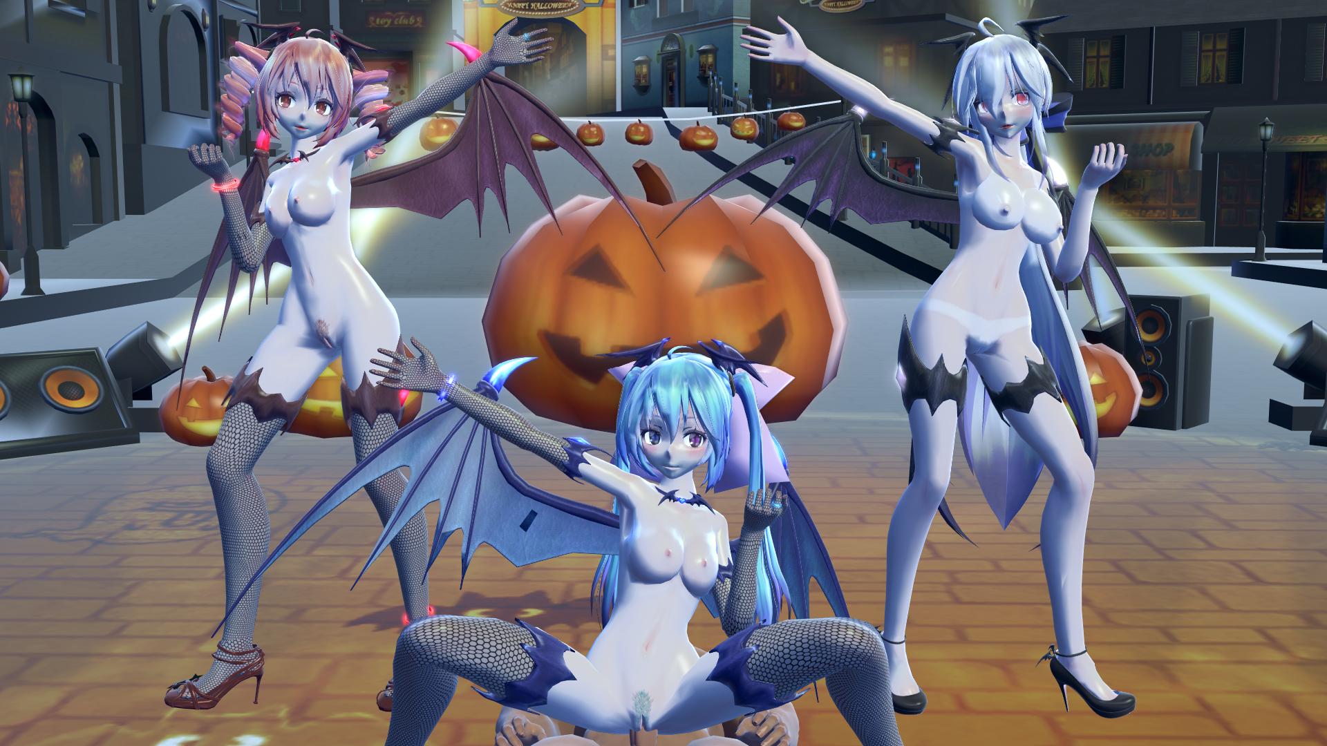 Vocaloid model dances in 3D CGI for Lewd FRAGGY Halloween parody in 360 degree VR with binaural sound.