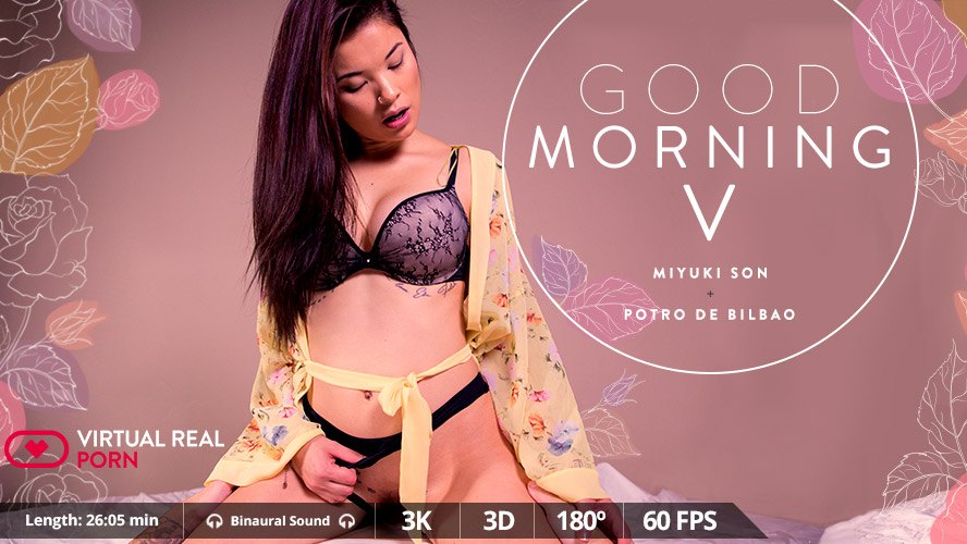 Miyuki Son performs a POV morning routine in a VR video featuring 4K resolution and 60 FPS frame rate for immersive viewing.
