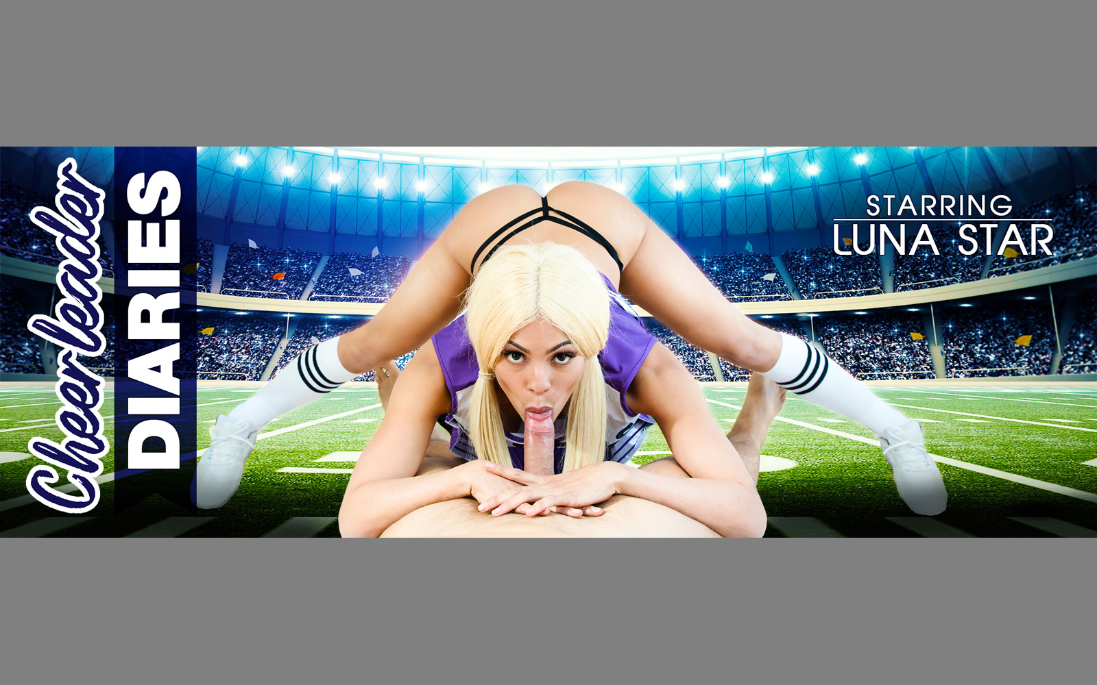 Luna Star performs a POV blowjob in a cheerleader outfit during this 4K VR Bangers production with 60 FPS passthrough.