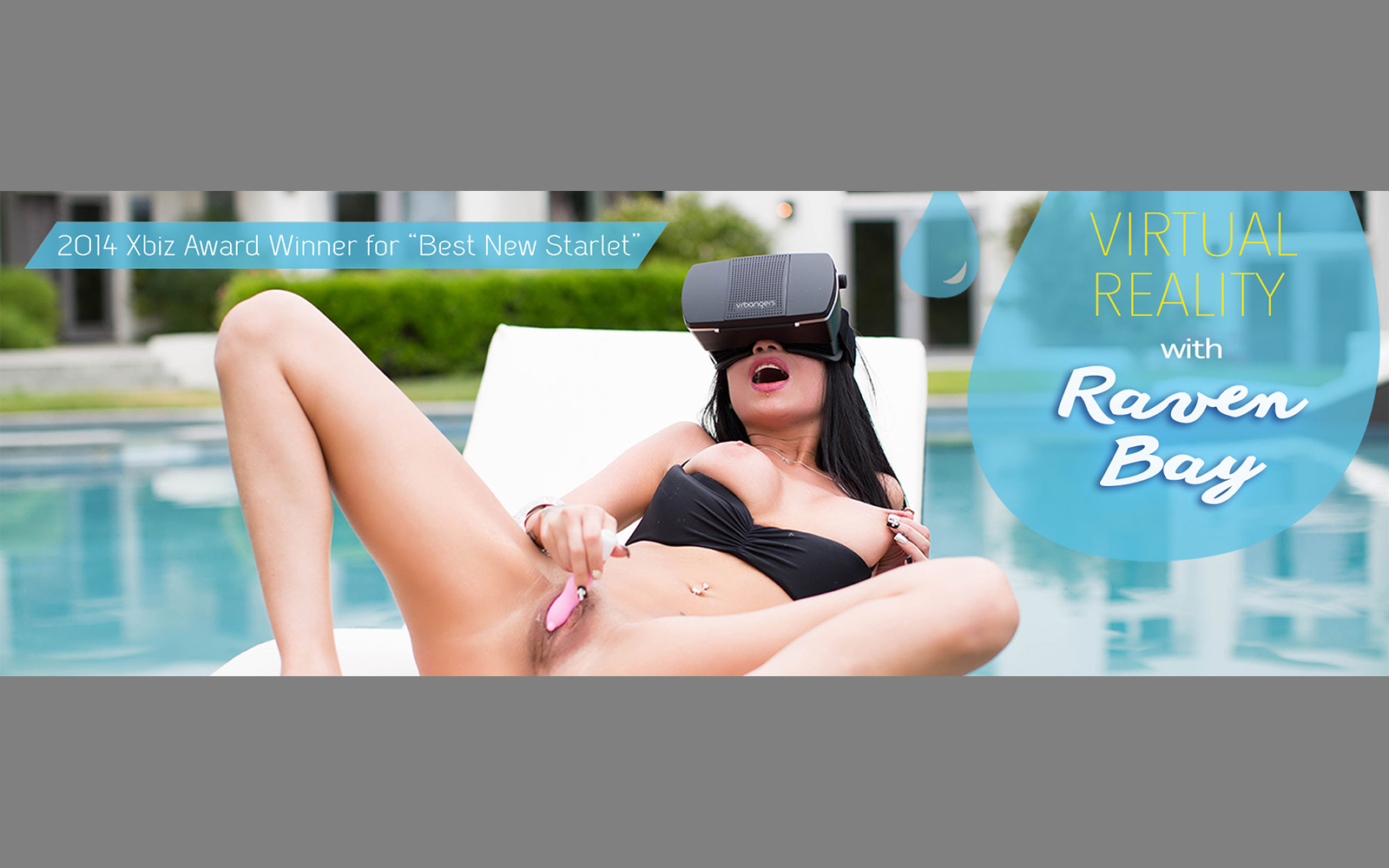 Raven Bay uses a pink vibrator solo by the pool in this 4K VR Bangers teen video.