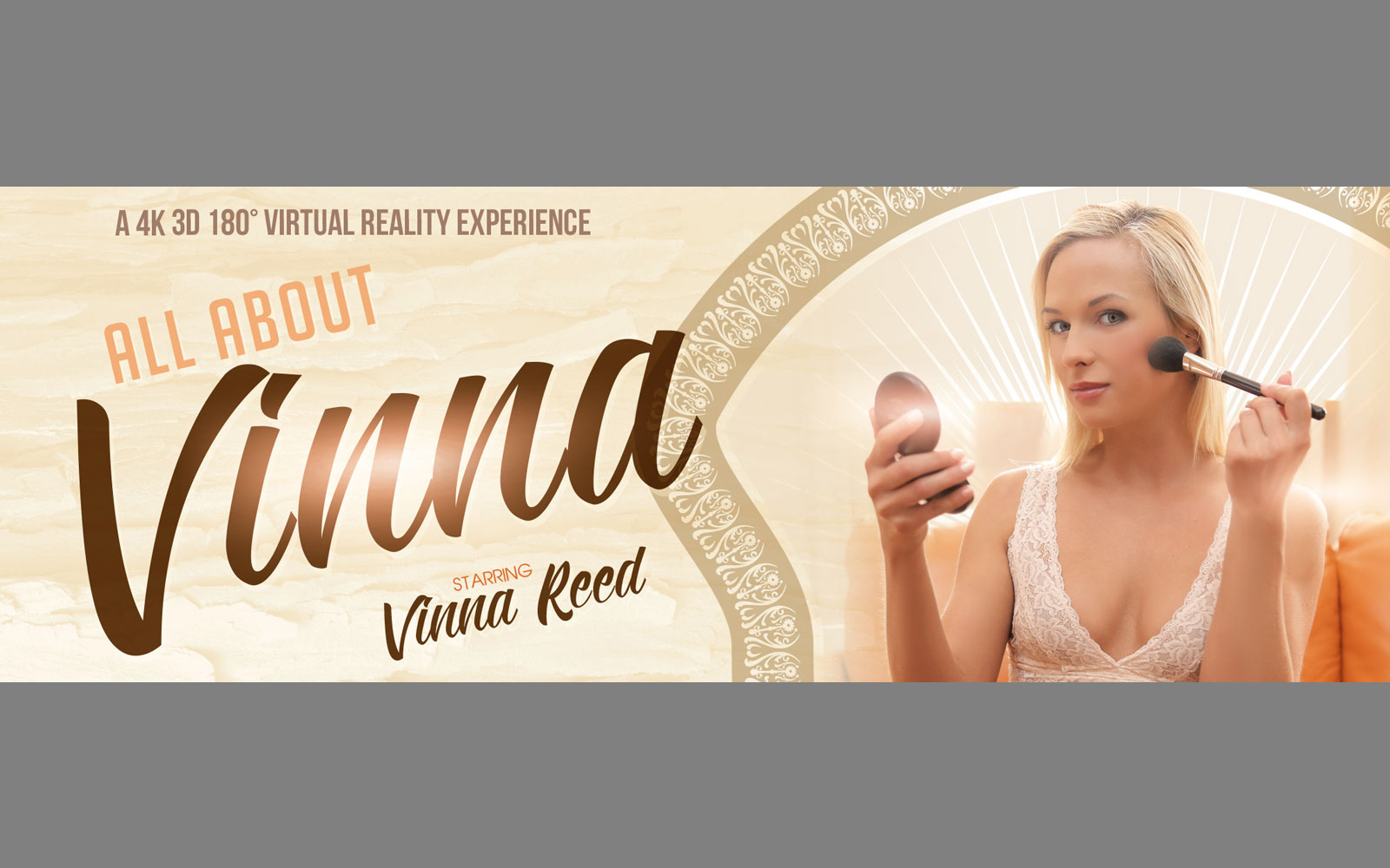 Blonde European model Vinna Reed performs solo masturbation in a VR scene filmed in 4K resolution for VR Bangers.