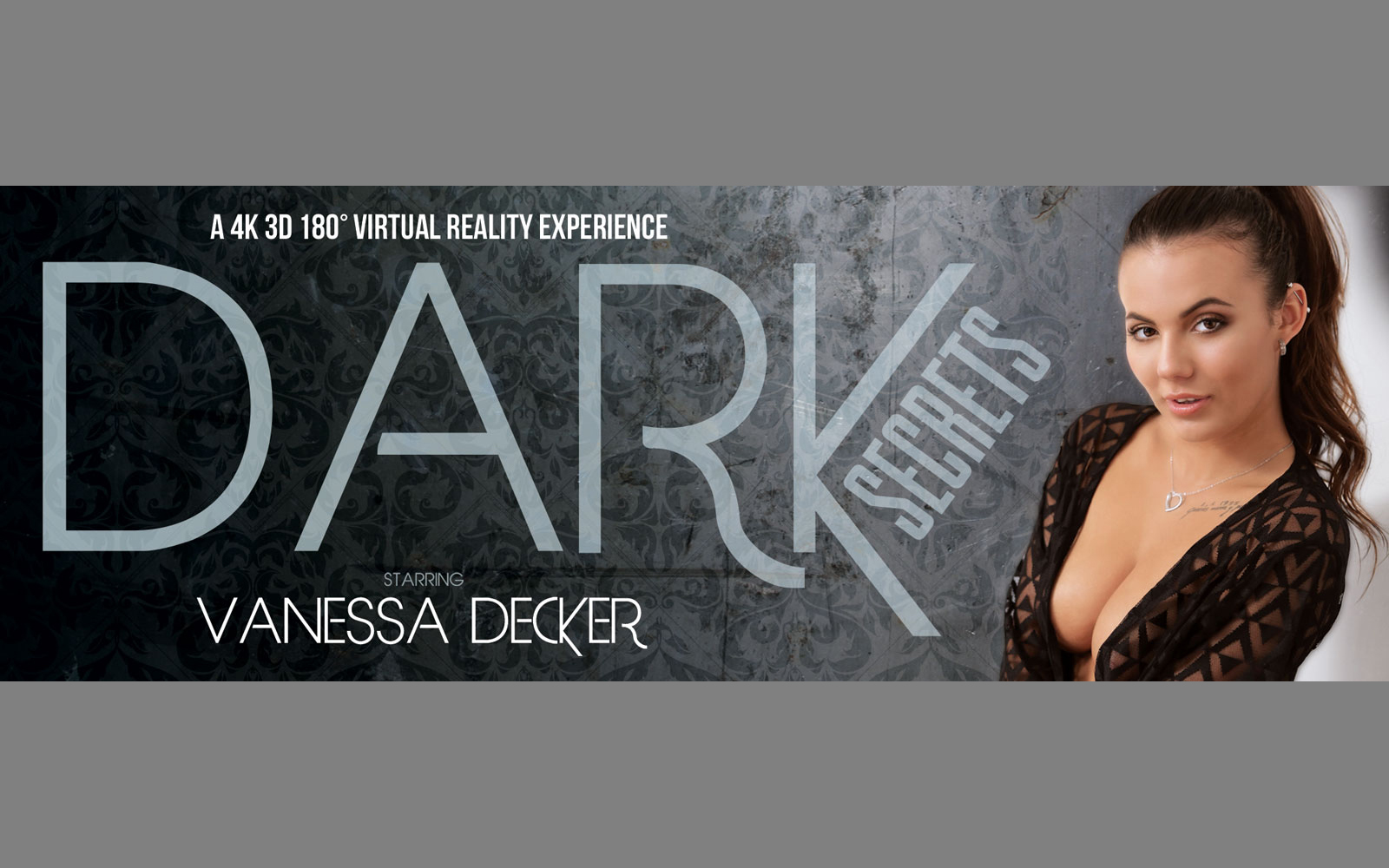 Brunette Vanessa Decker performs a solo sexual act in a dimly lit room, featuring 4K VR Bangers production quality and 60 FPS clarity.
