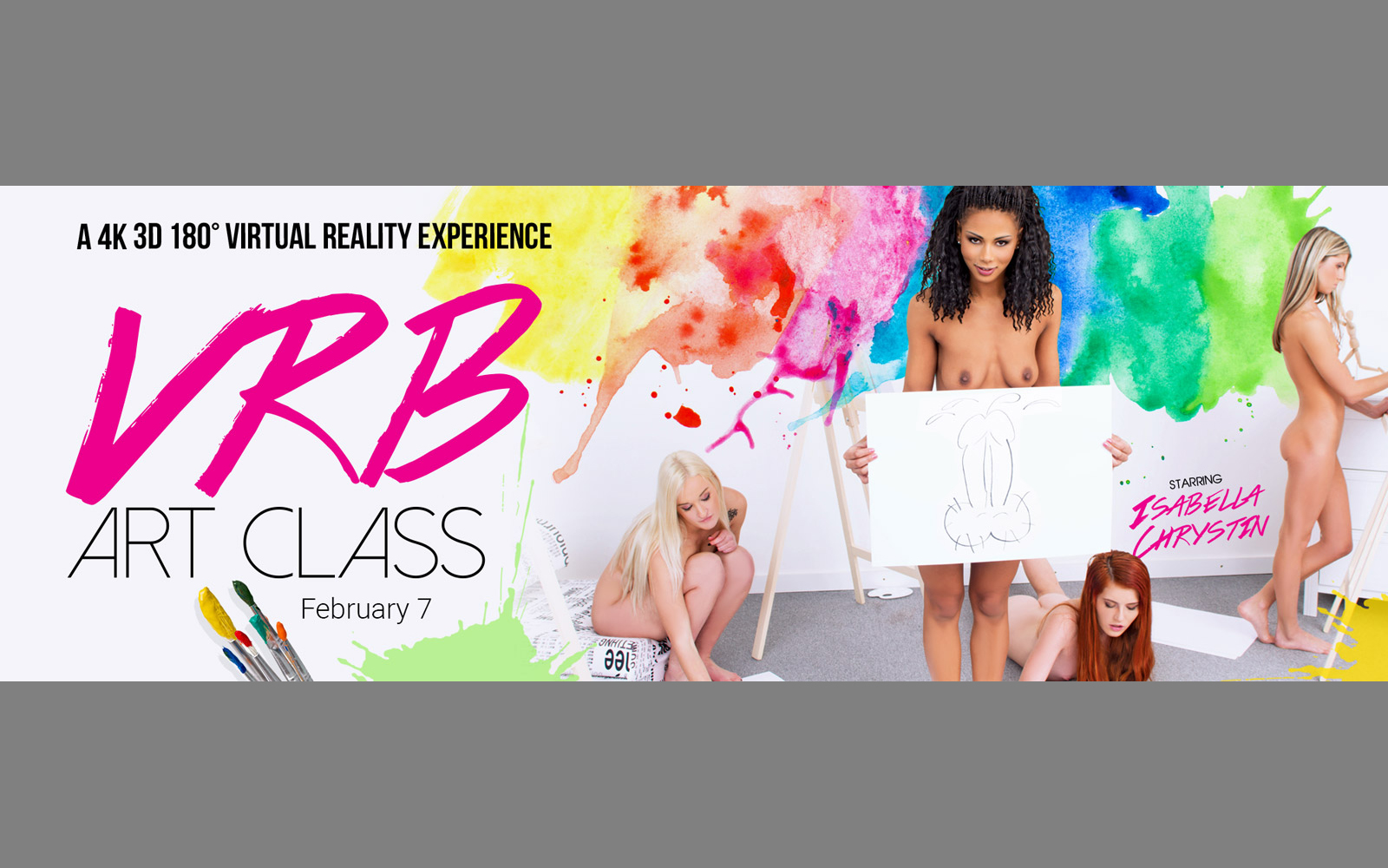 Isabella Chrystin performs group sex in a classroom setting within this 4K 180 degree VR Bangers video.