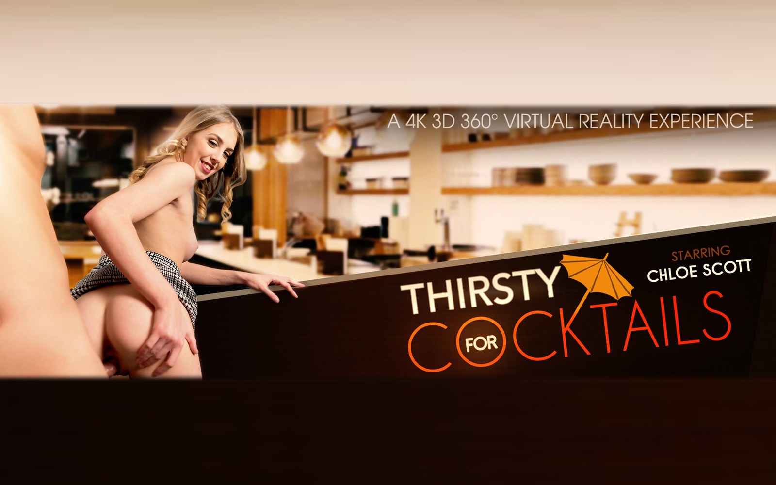 Chloe Scott performs a POV blowjob in a bar setting for VR Bangers in 4K resolution and 60 frames per second.