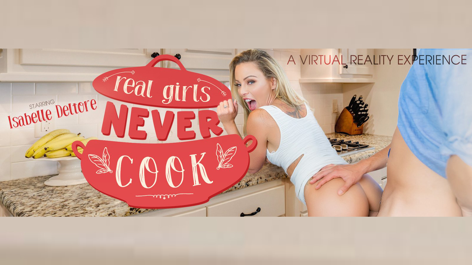 Isabelle Deltore as a sexy chef in a VR POV video featuring 4K and 6K resolution for an immersive cooking fantasy experience.