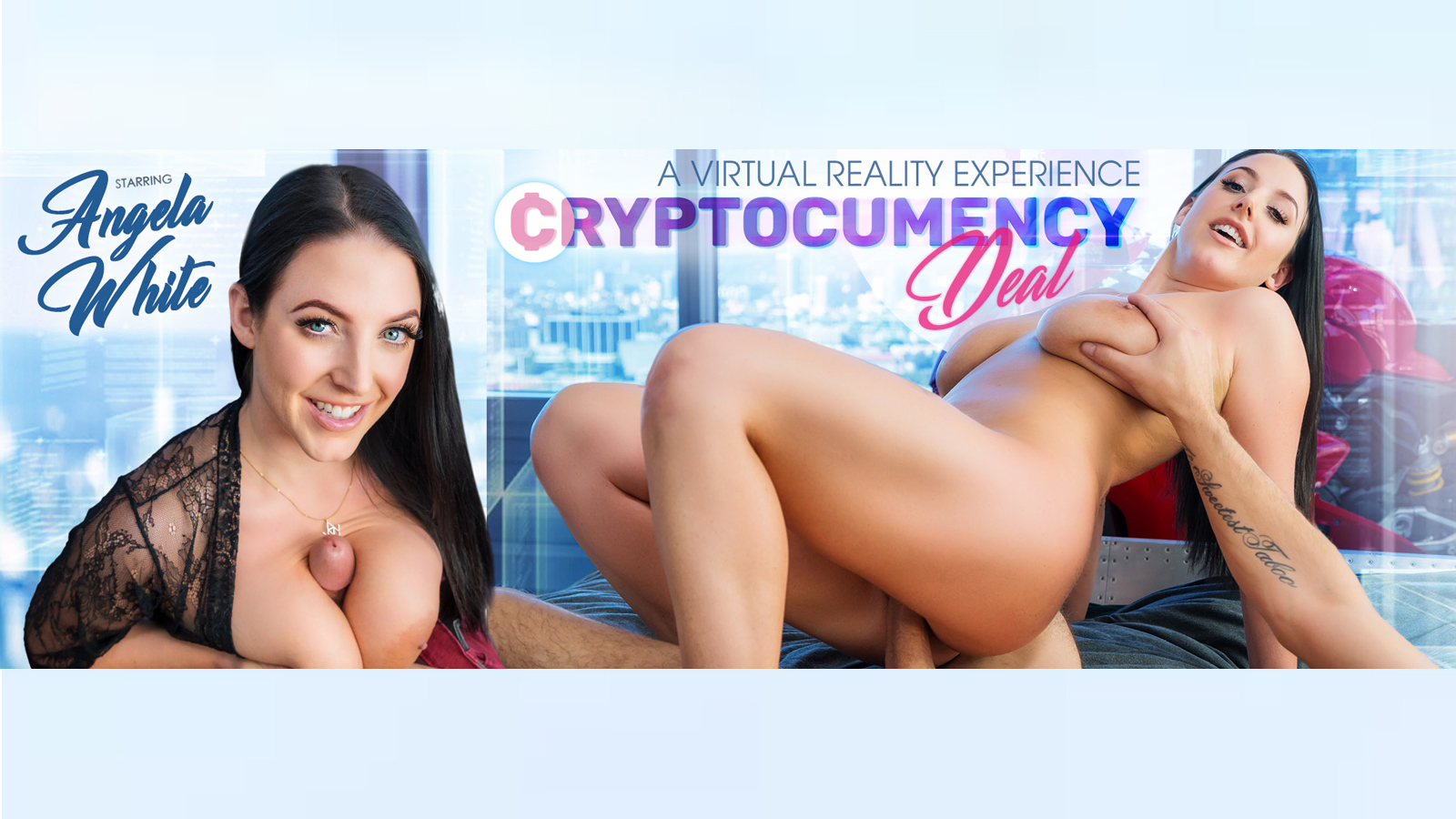 Brunette Angela White performs a footjob and blowjob in a cyberpunk setting for VR Bangers in 60 FPS POV