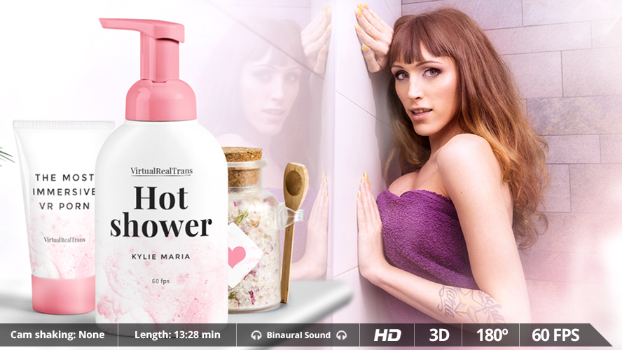 Brunette model Kylie Maria takes a hot shower in this 4K VR solo scene filmed at 60 frames per second.