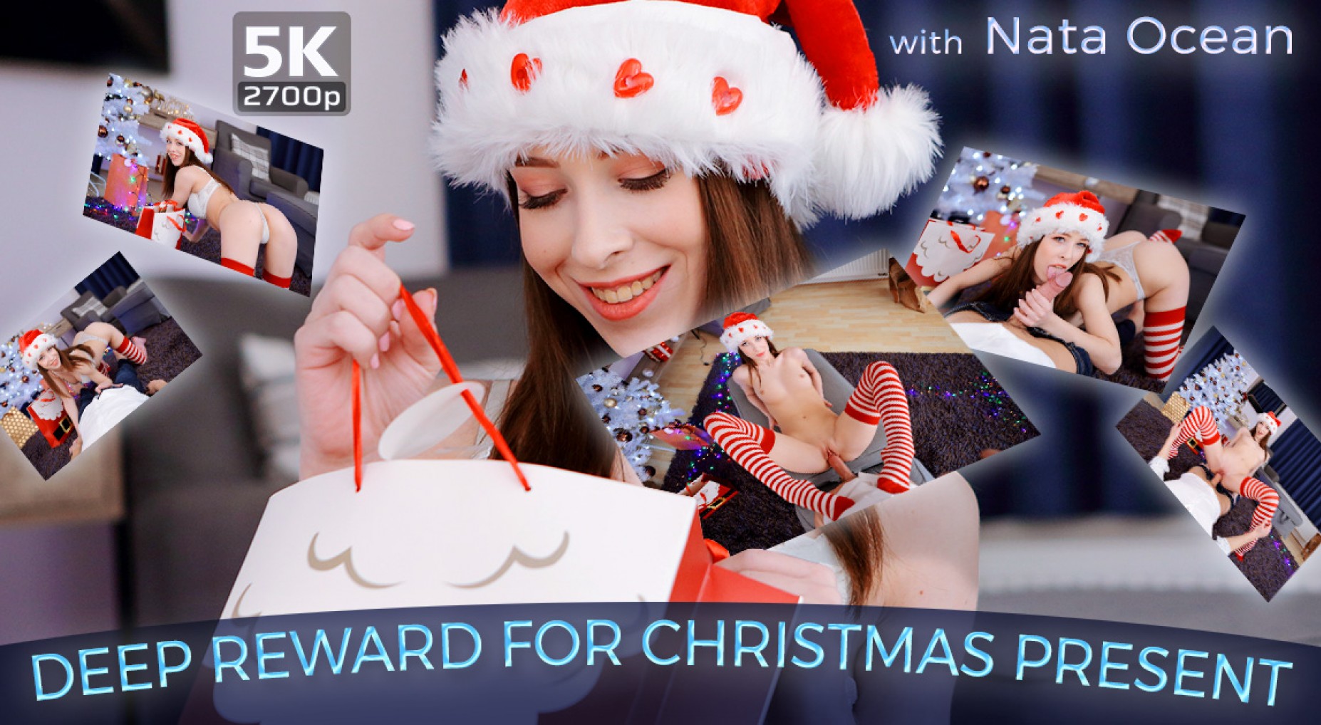 Nata Ocean in a cosplay outfit performs a POV blowjob on Christmas for TmwVRnet in 60 FPS VR video.
