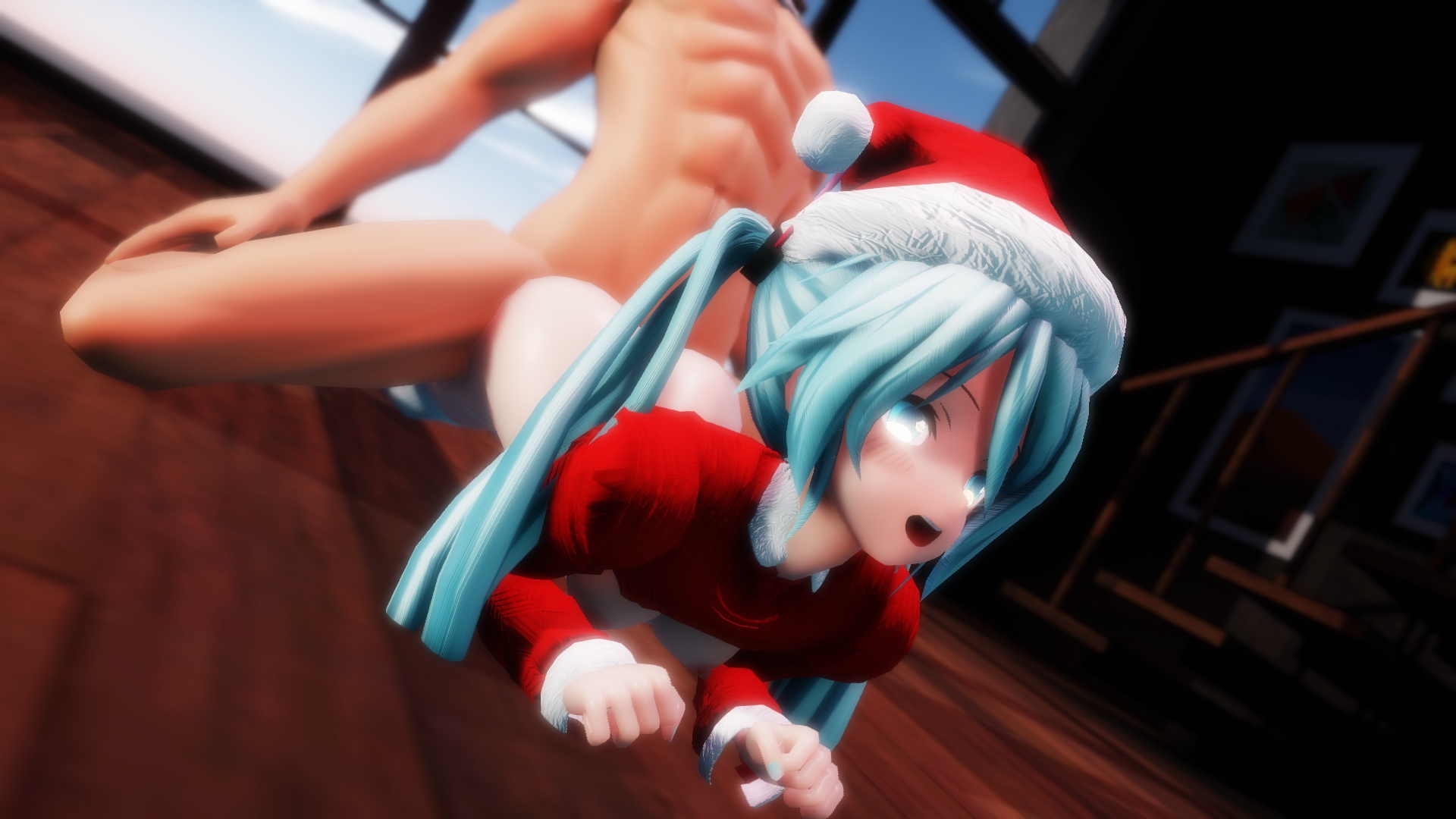 CGI Hatsune Miku performs a buttjob and flatiron in a VR POV scene with 4K resolution and 60 FPS graphics.