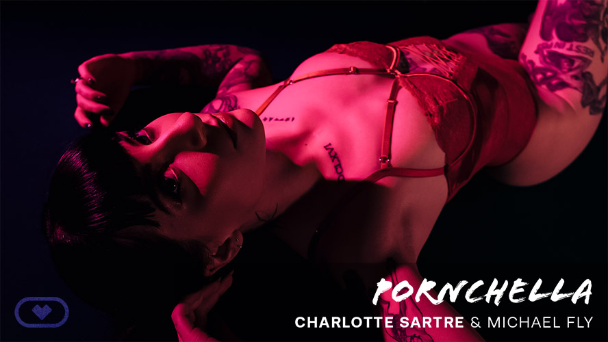 Charlotte Sartre performs anal and vaginal sex in a POV VR scene with footjob and blowjob at Pornchella by Virtual Real Porn