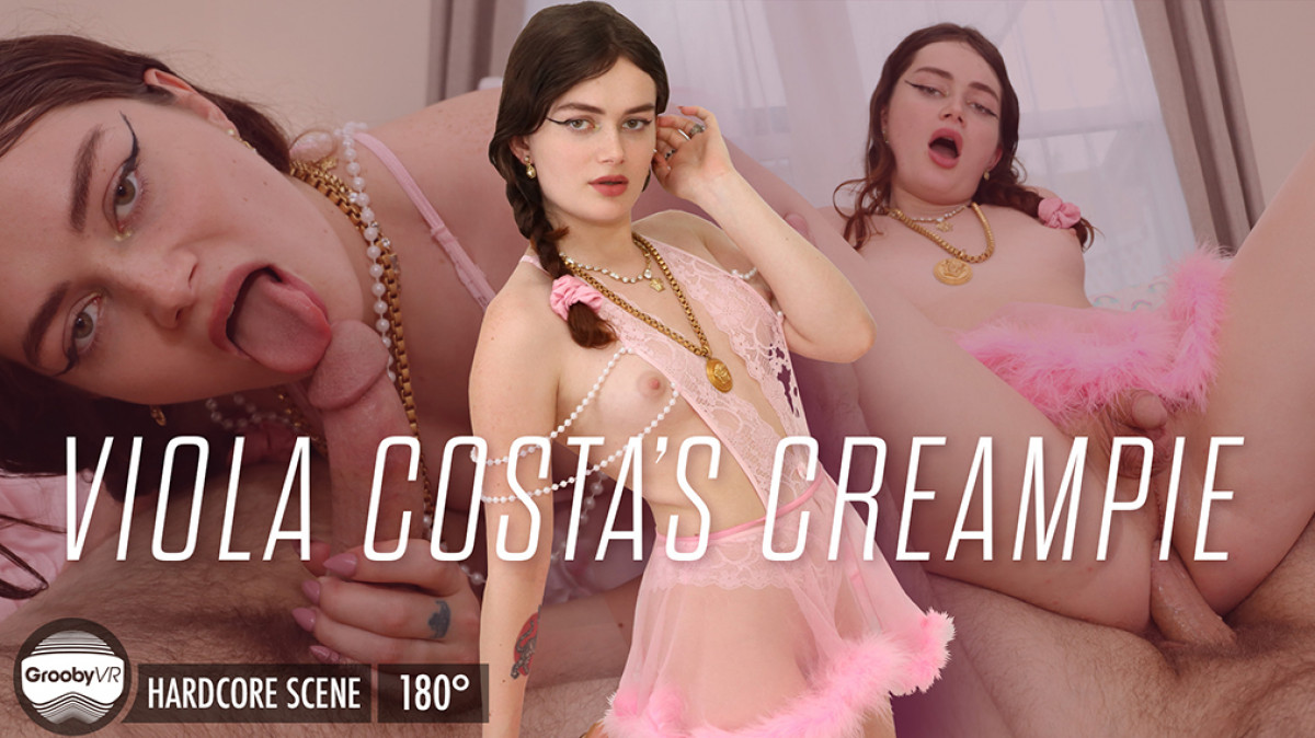 Brunette model Viola Costa performs anal and oral acts in a 4K VR POV scene with creampie ending.