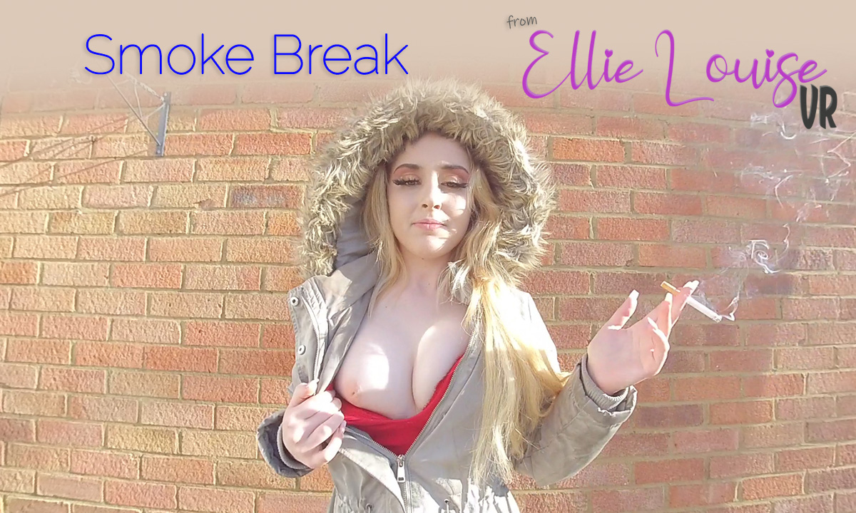 Ellie Louise smokes in a solo VR scene featuring 4K resolution and big tits in a premium production setting.