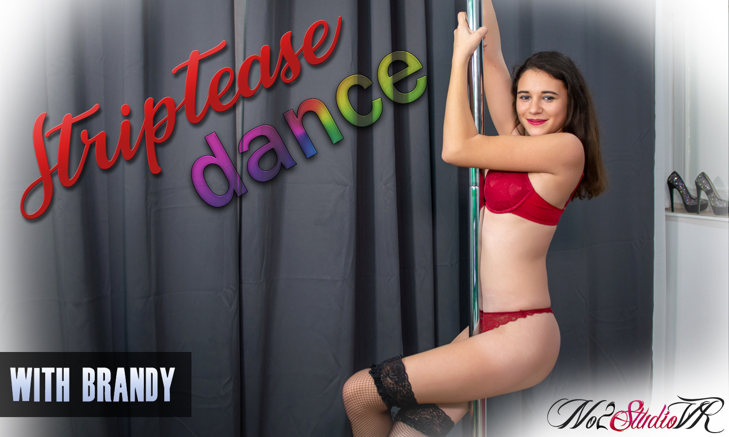 Brunette Brandy performs a solo strip tease dance in 4K VR with 60 FPS passthrough for immersive viewing.