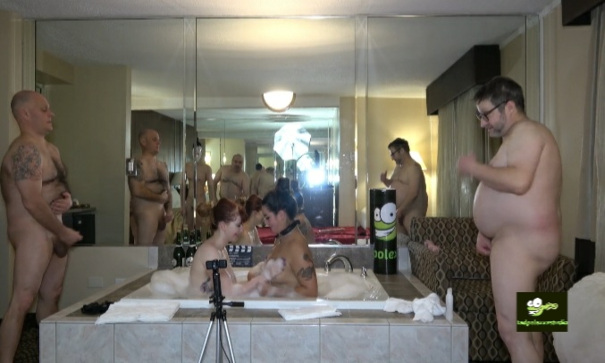Hannah Grace and Misty Meaner perform a lesbian scene with voyeurs in a 180 degree 4K VR production by TadPoleXXXStudio