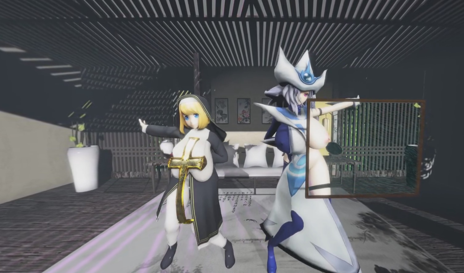 CGI anime woman in pink outfit performs VR 180 action in fantasy setting with 5K resolution and passthrough effects.