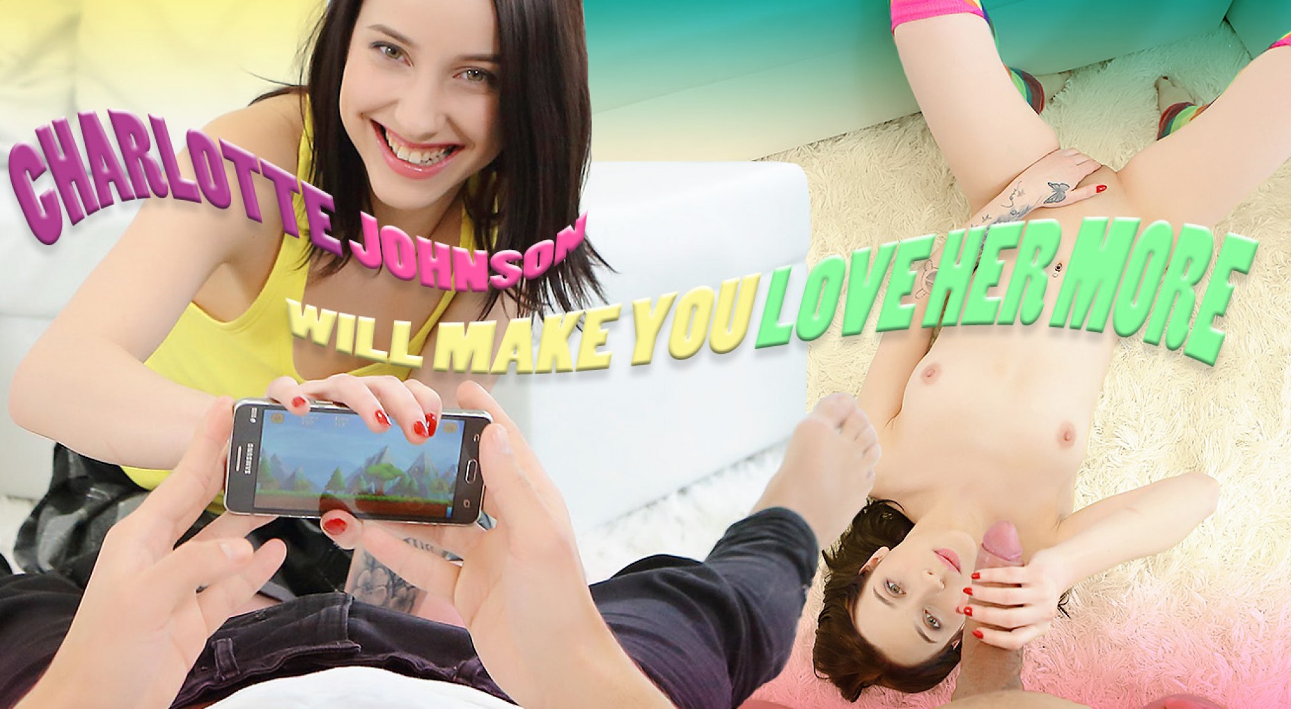 Charlotte Johnson performs a POV blowjob in a European setting, featuring 60 FPS VR passthrough footage.