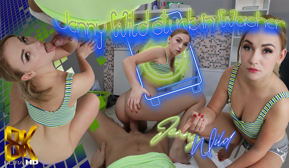 Jenny Wild performs a POV blowjob inside a washing machine in this 4K Squeeze VR 180 degree video