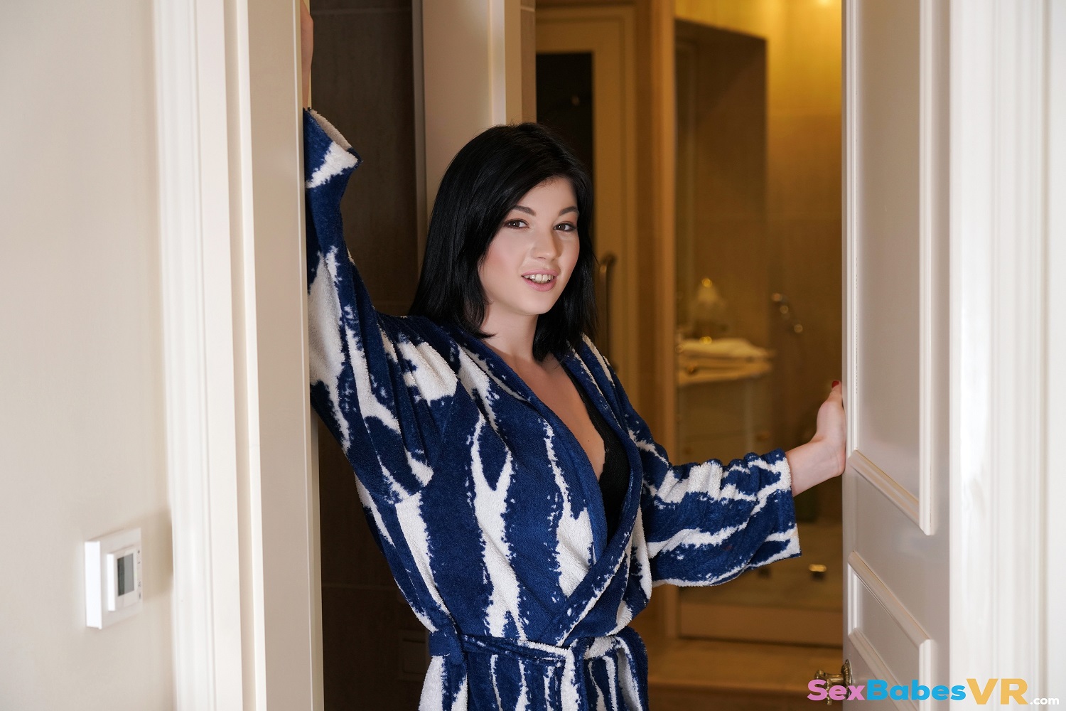Nessie Blue gives a POV blowjob in a home setting during this 4K SexBabesVR video