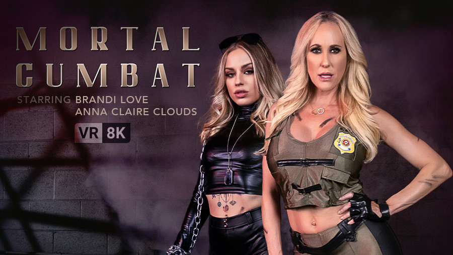 Brandi Love and Anna Claire Clouds in cosplay perform a POV blowjob in a cyberpunk setting for VR Conk 60 FPS.