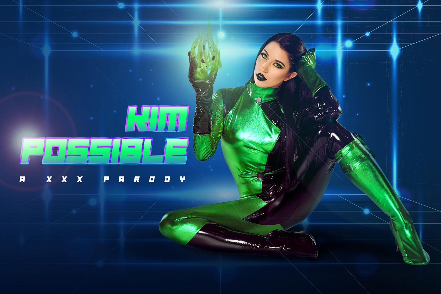 Alex Coal in Shego cosplay performs a POV blowjob in a cyberpunk setting for this 60 FPS VR video