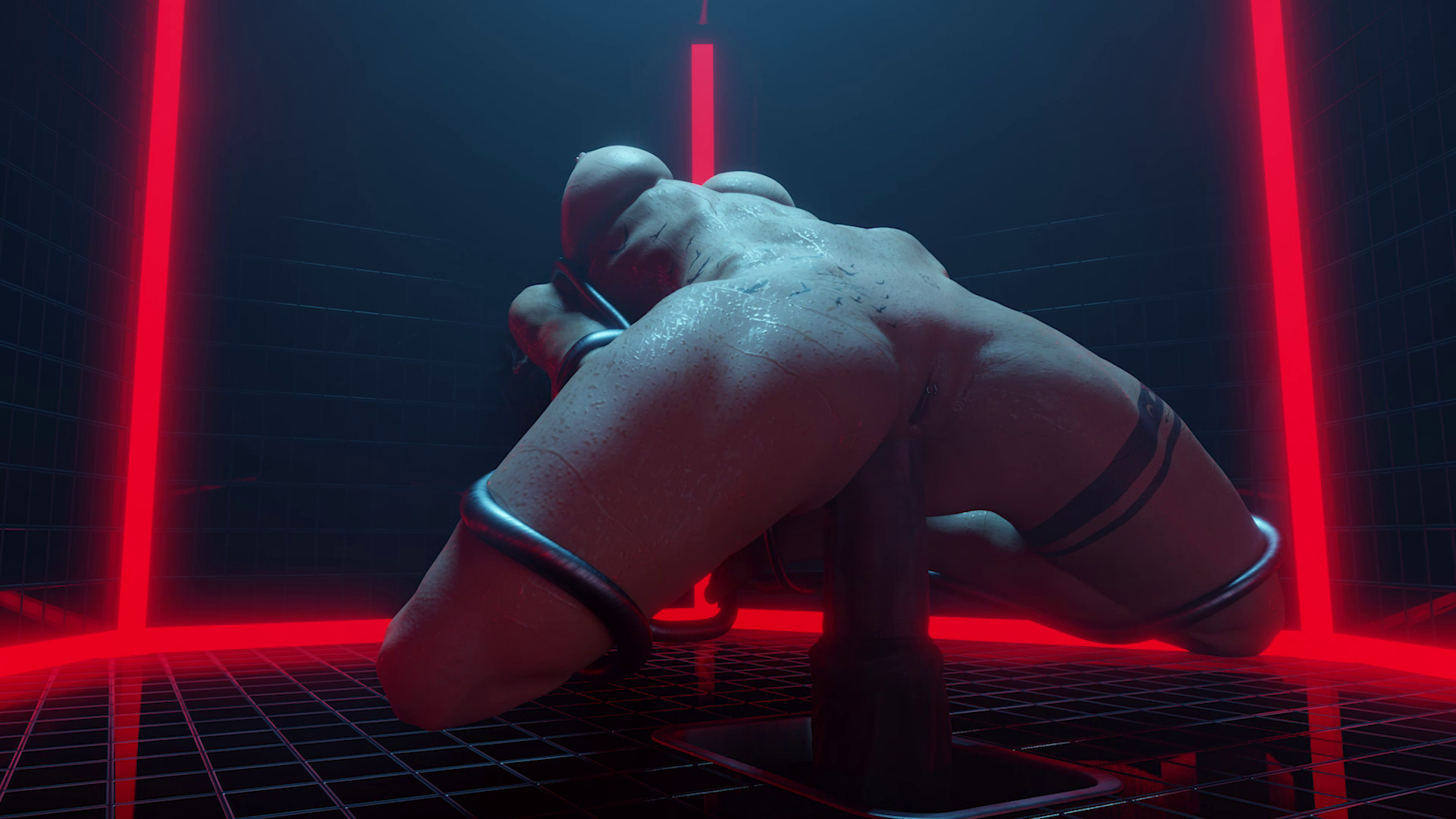 CGI Lara Croft undergoes BDSM anal play with a dildo in this 4K VR parody video produced by VRAnimeTed.