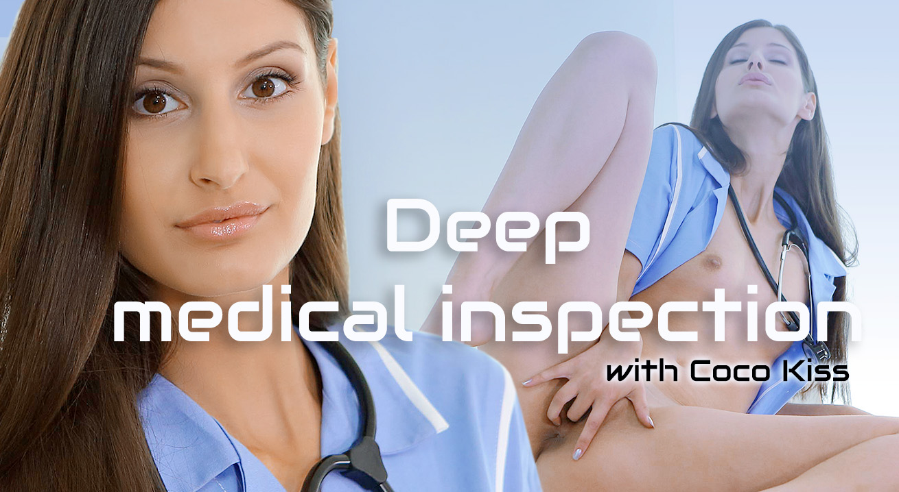 German teen Coco Kiss performs a solo medical inspection in a VR video featuring European non-pov scenes captured in 60 FPS.
