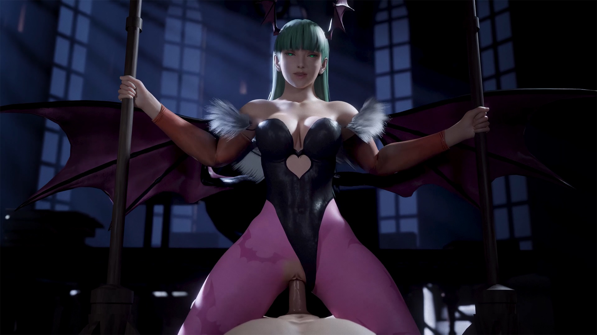 Morrigan Aensland in a castle setting for this VR 4K POV video featuring 60 FPS and 180 degrees.